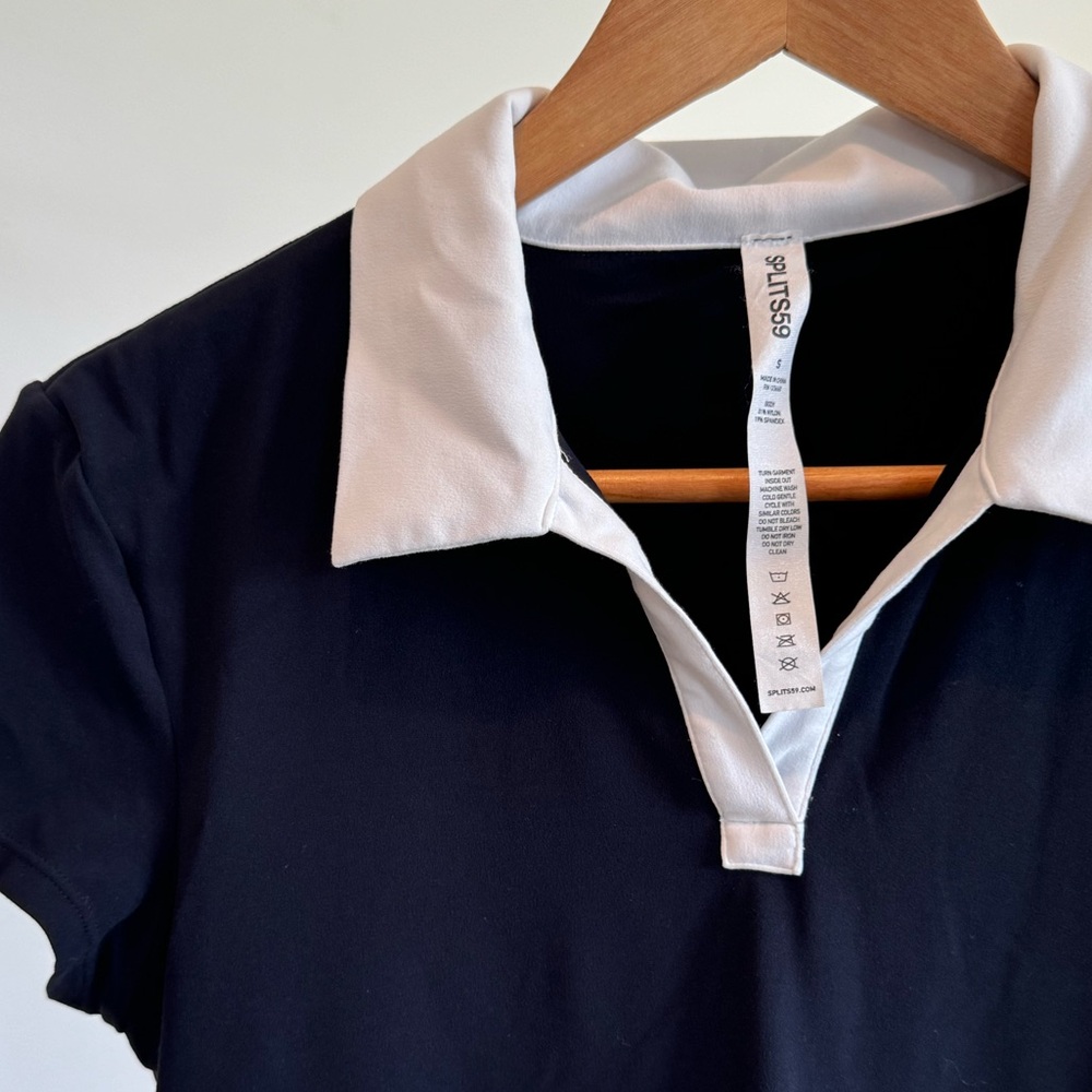 Navy Short Sleeve Polo Mini Dress with White Collar - Picture 3 of 3